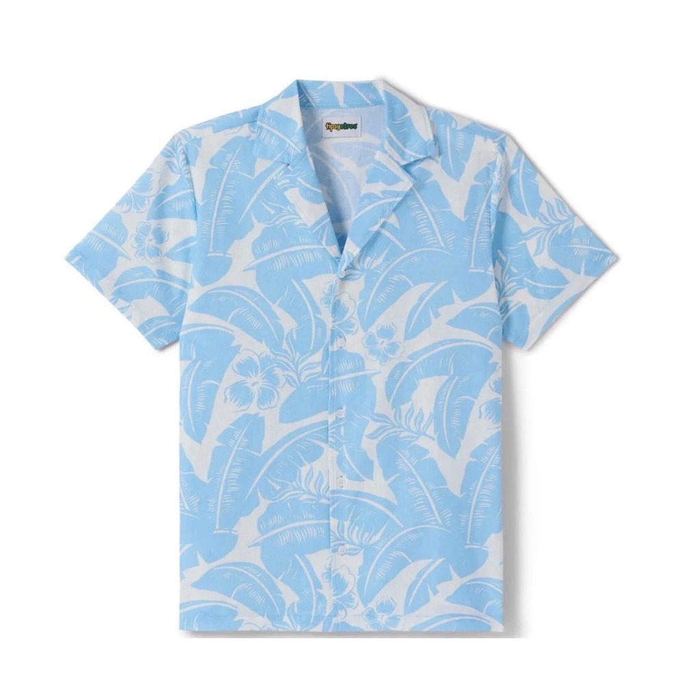 Tipsy‎ Elves Mens Frond of Paradise Linen Hawaiian Shirt Light Blue White Large